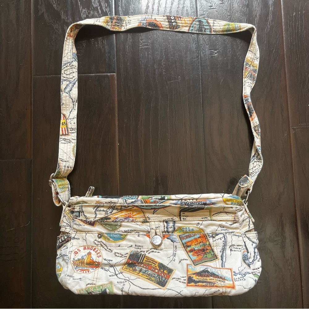 Vintage Fossil Travel Postcard Canvas Crossbody Bag